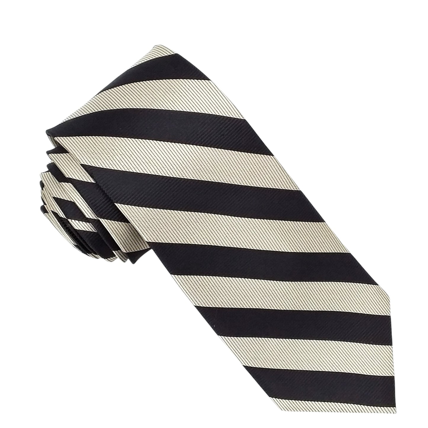 Designer Tie - Black & Ivory White Stripe