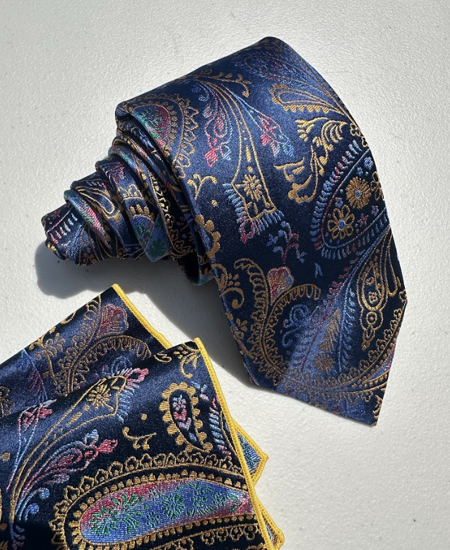 XL Designer Tie - Blue Paisley Floral