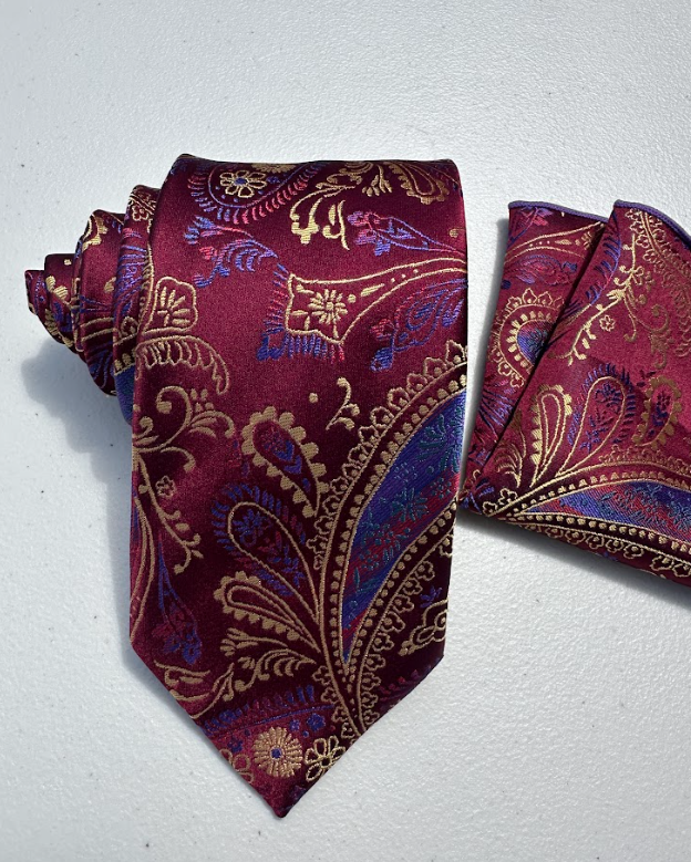 XL Designer Tie - Red Paisley Floral