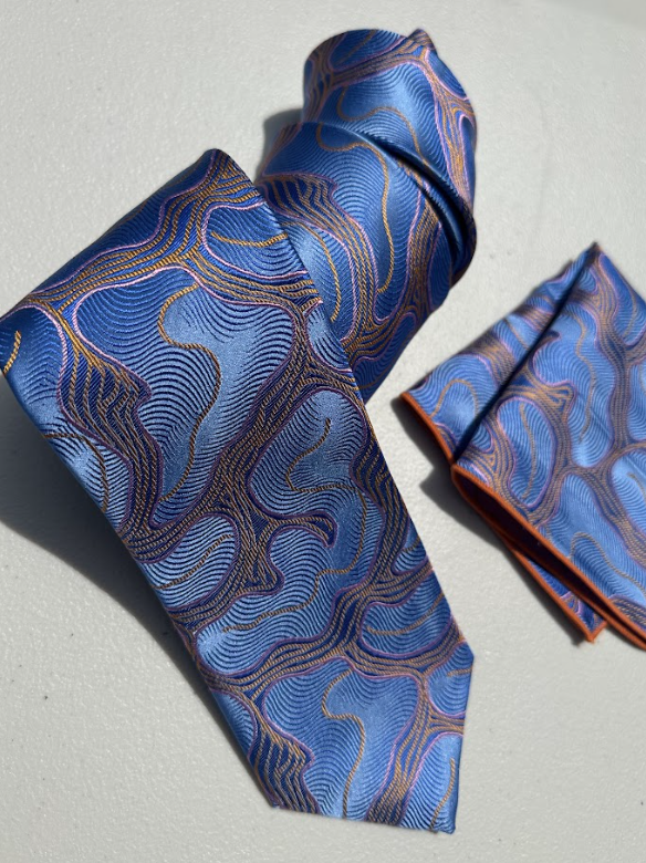 XL Designer Tie - Blue Woven Paisley