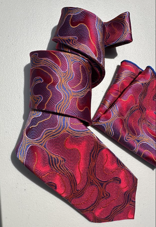 XL Designer Tie - Red Woven Paisley