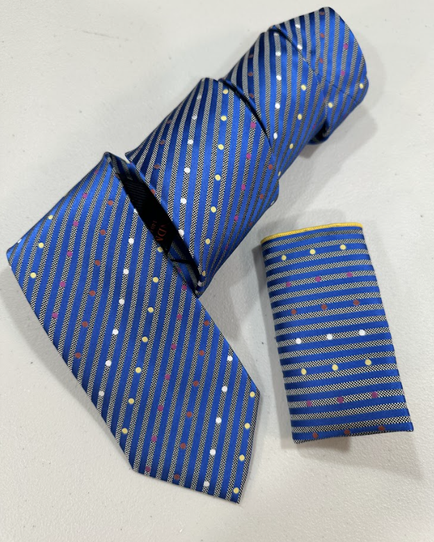 XL Designer Tie - Blue Stripe & Polka Dot
