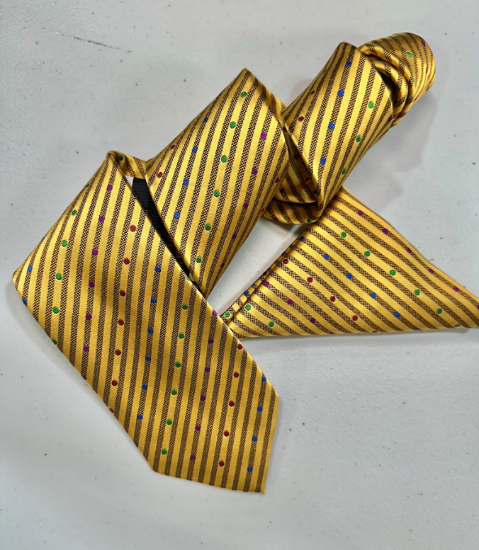 XL Designer Tie - Yellow Stripe & Polka Dot