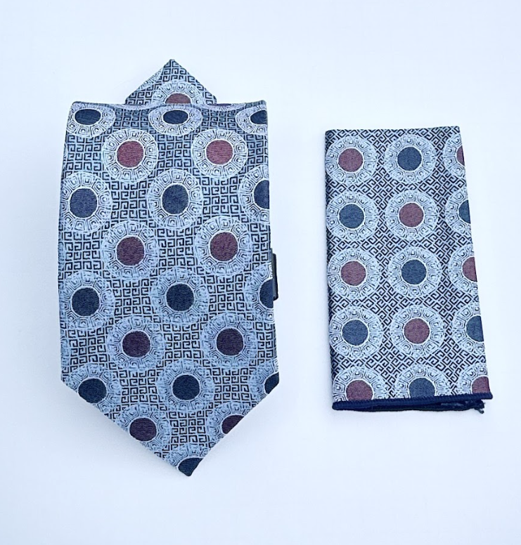 XL Designer Tie - Blue Circle Medallion