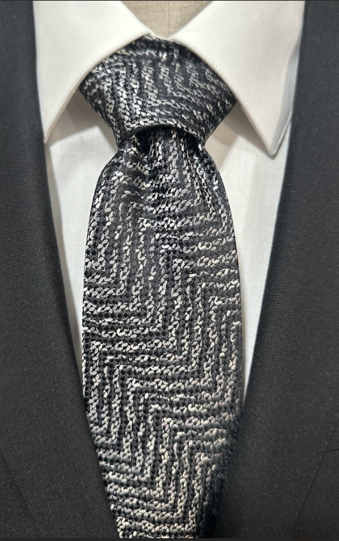 Black & Silver Tie with Suit From New Textured Tie Collection 