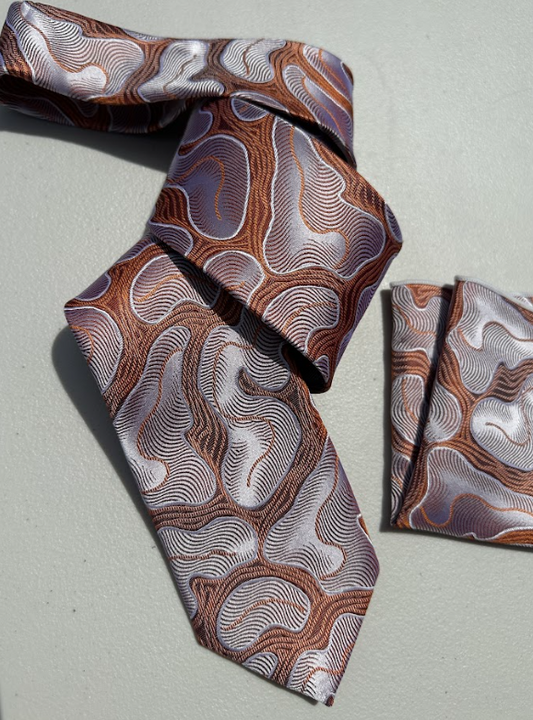 XL Designer Tie - Brown Woven Paisley